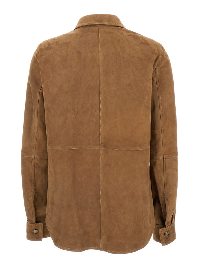 Brown Panelled Shirt Suede Woman Lamb And Blouses