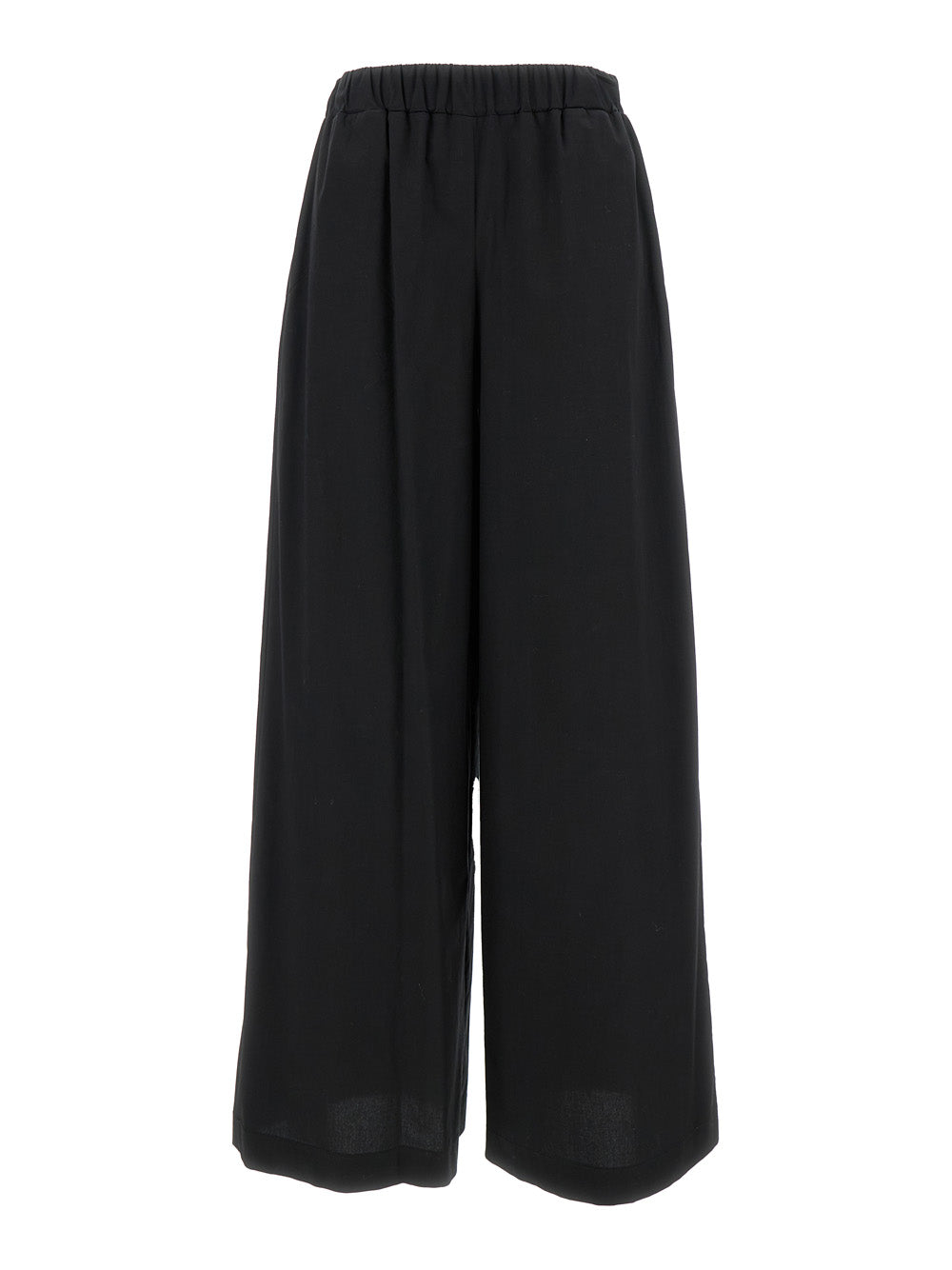 Black Elastic High-Waisted Pants Stretch Cotton Woman Elastane Trousers
