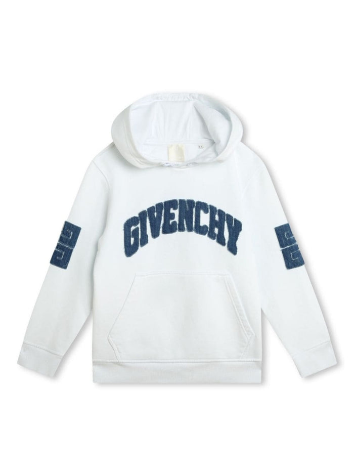 White Hoodie With Logo Lettering Cotton Blend Boy Polyester Sweatshirts