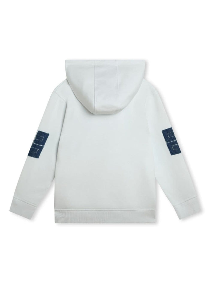 White Hoodie With Logo Lettering Cotton Blend Boy Polyester Sweatshirts