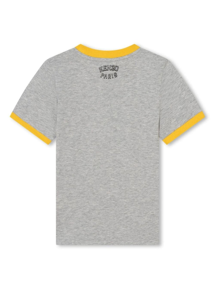 Grey T-Shirt With Tiger Patch Cotton Boy Tshirts And Polo Shirts