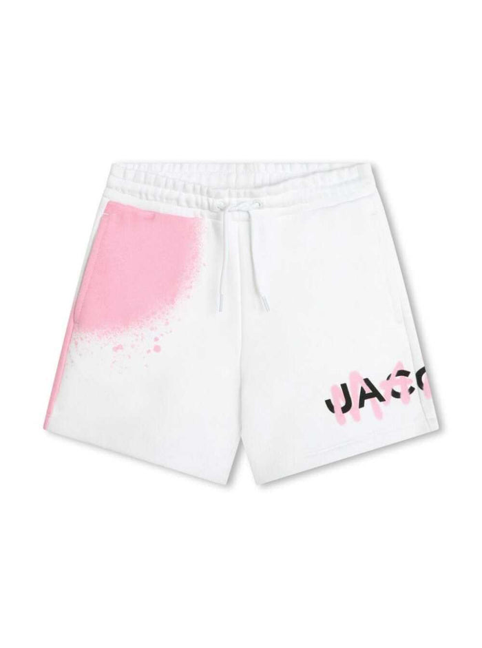White And Pink Shorts With Logo Lettering Print Cotton Girl Polyester Bermuda