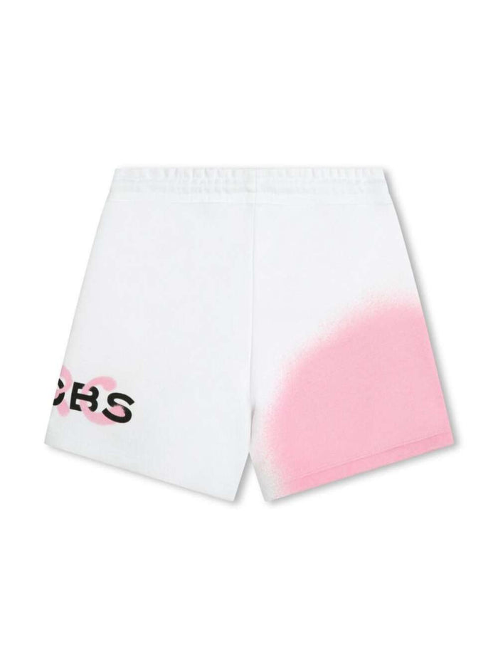 White And Pink Shorts With Logo Lettering Print Cotton Girl Polyester Bermuda