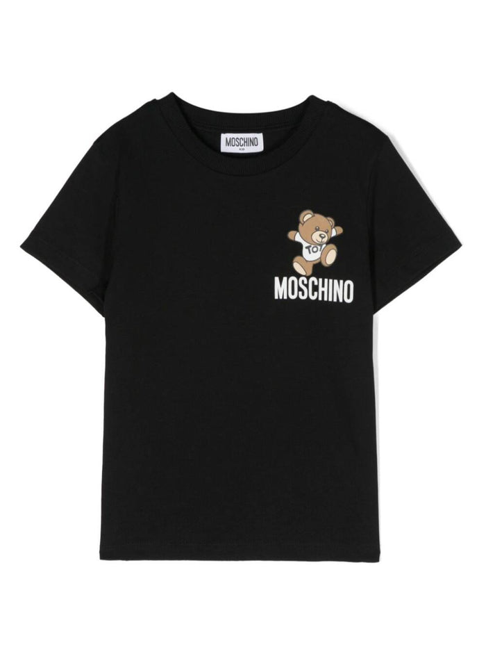 Black T-Shirt With Teddy Bear Cotton Boy Tshirts And Polo Shirts