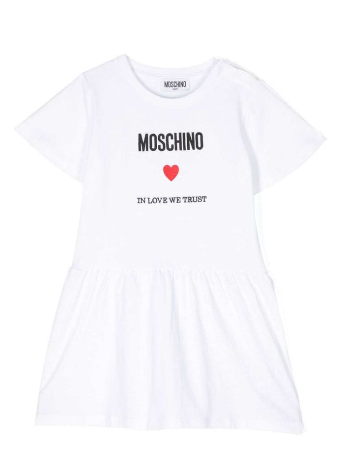 White Mini Dress With Logo Print Cotton Baby