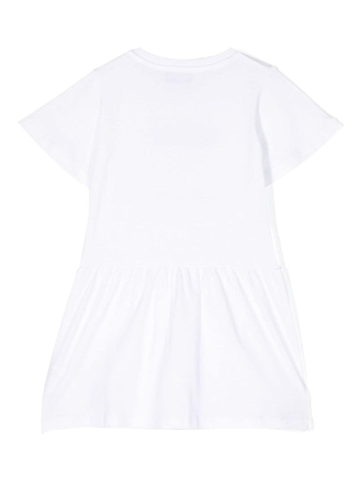 White Mini Dress With Logo Print Cotton Baby