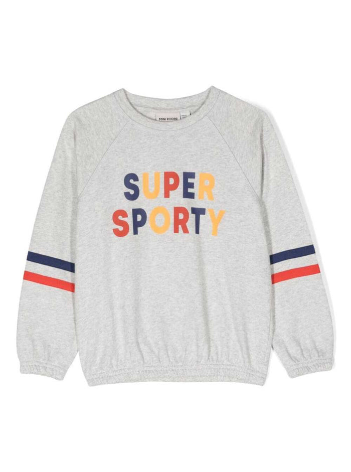 Grey Crewneck Sweatshirt With Multicolor Super Sporty Print Cotton Boy Organic Sweatshirts