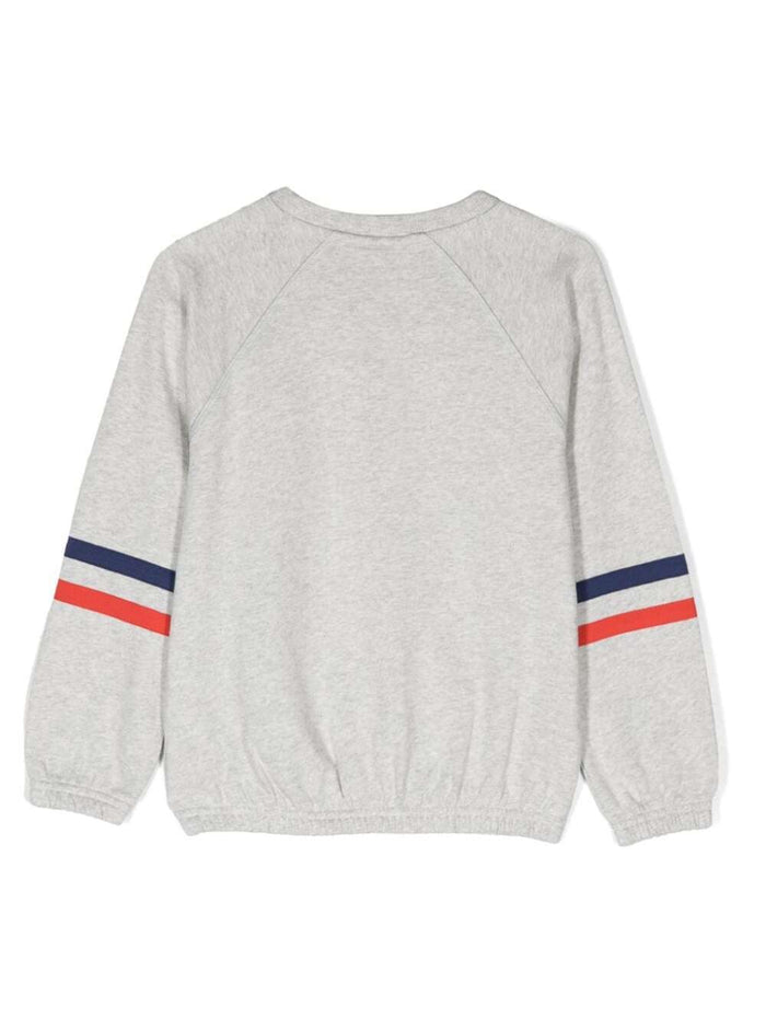 Grey Crewneck Sweatshirt With Multicolor Super Sporty Print Cotton Boy Organic Sweatshirts