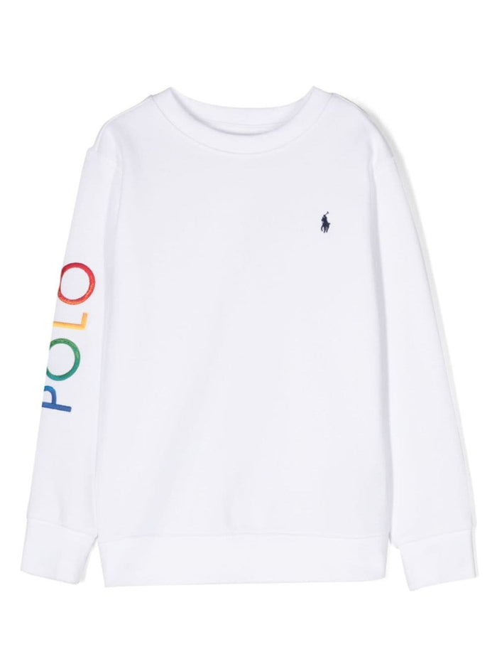 White Sweatshirt With Logo At The Sleeves Cotton Blend Boy Polyester Sweatshirts