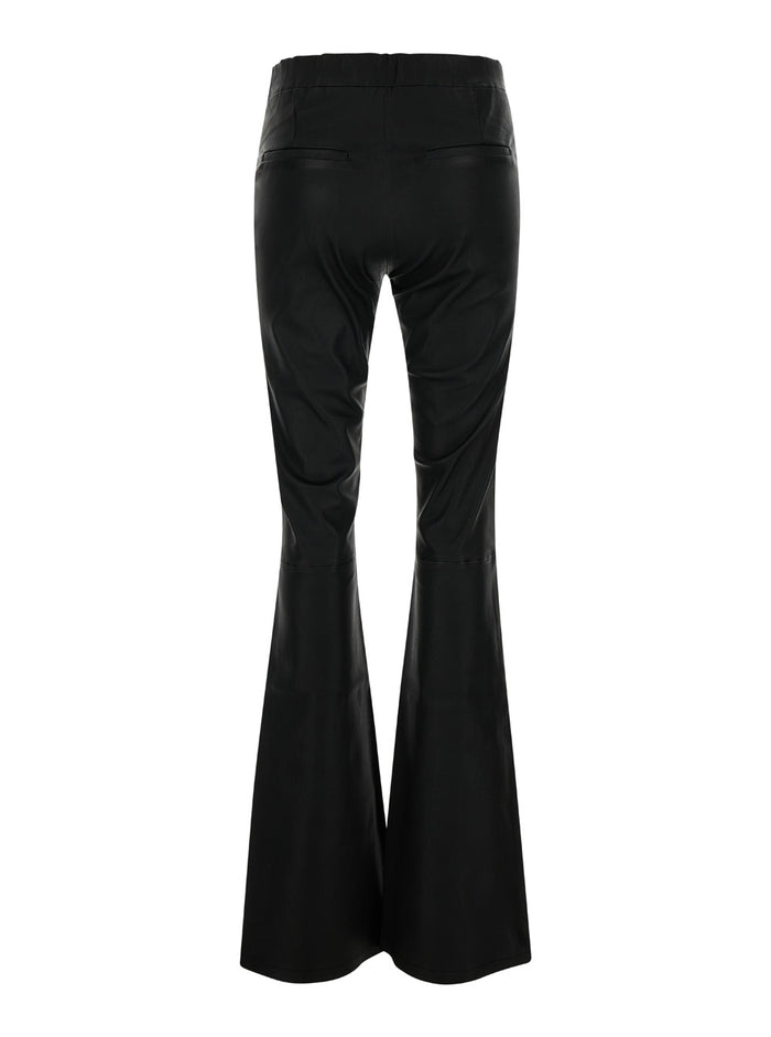 Black Flared Trousers Leather Woman Lamb