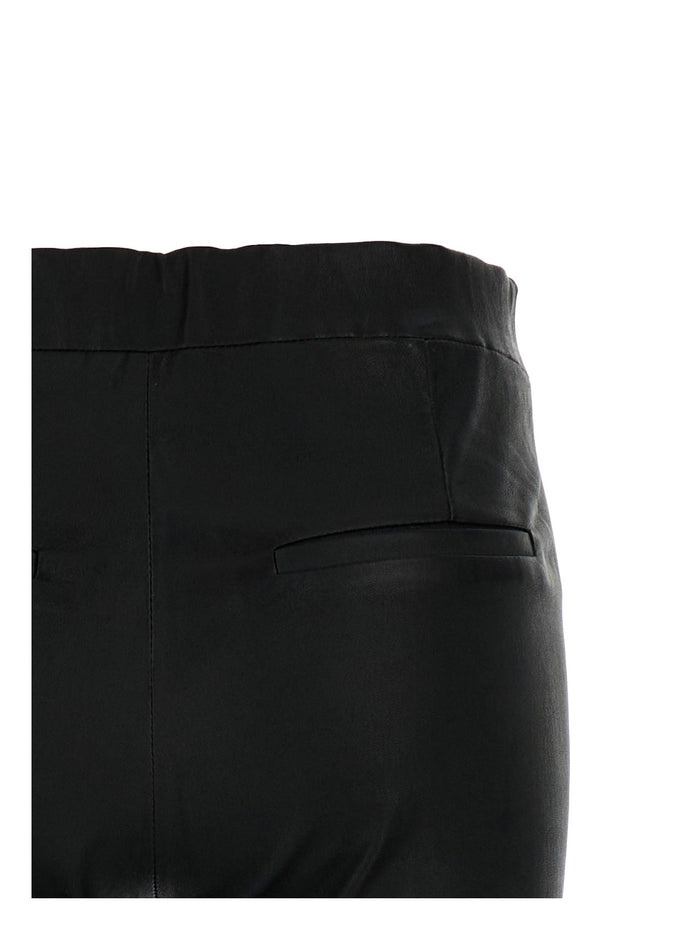 Black Flared Trousers Leather Woman Lamb