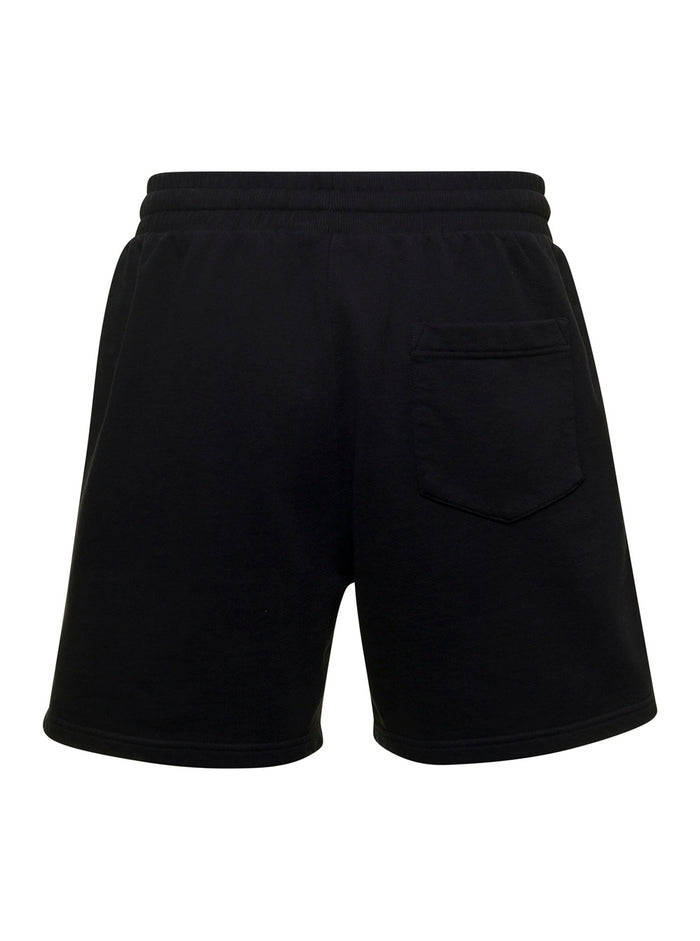 Black Track Shorts With Casa Way Embroidered Logo Cotton Man Organic And Bermuda