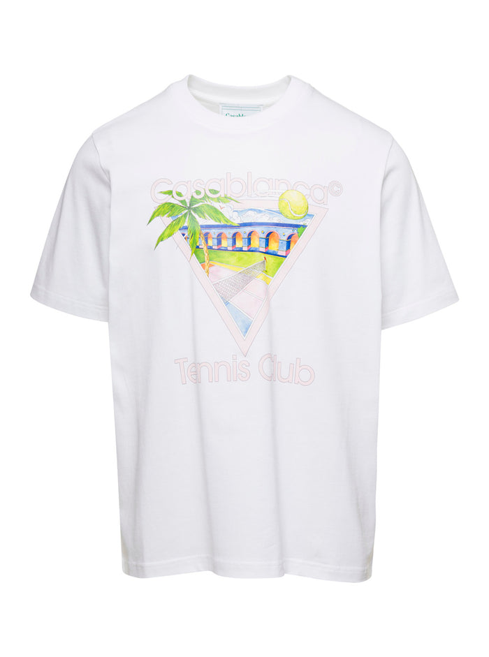 White Crewneck Tennis Club T-Shirt With Logo Cotton Man Organic Tshirts And Polo Shirts