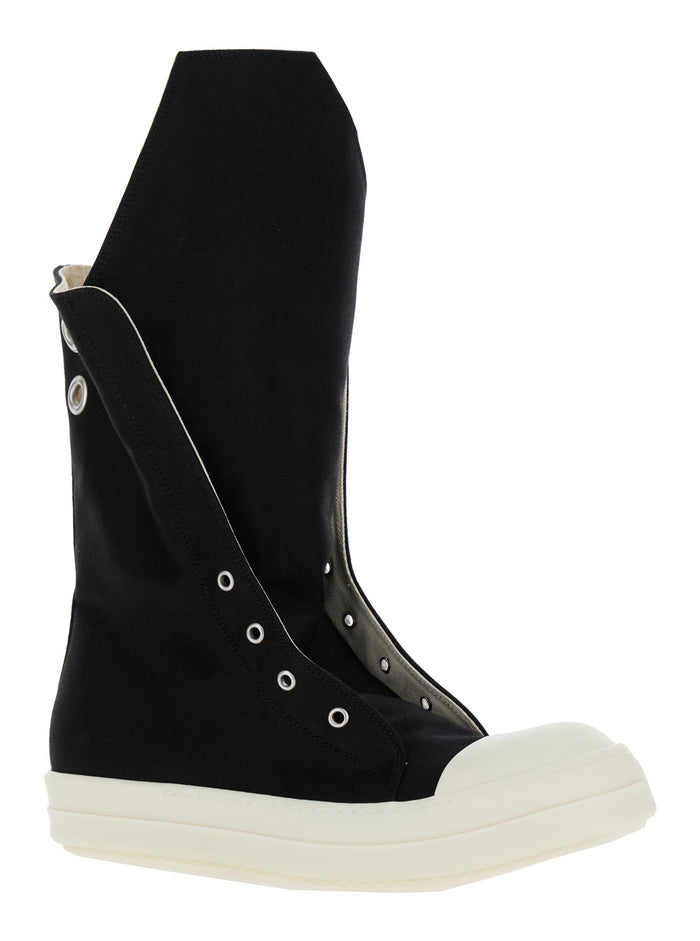 Black Sneakers With Oversize Tab Cotton Man