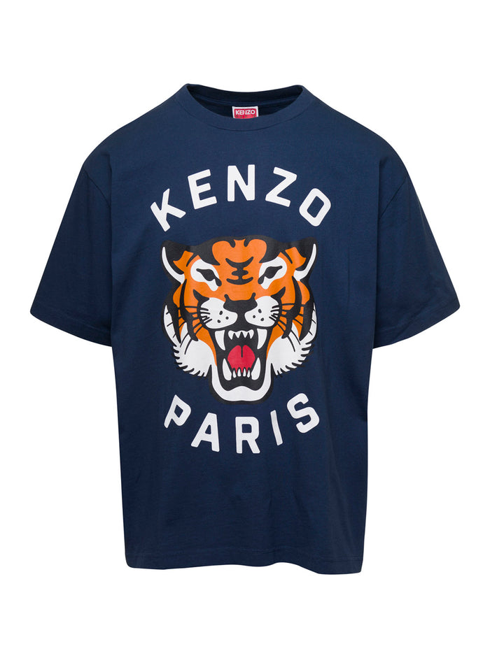 Blue Oversize T-Shirt With Printed Logo Cotton Man Blu Tshirts And Polo Shirts
