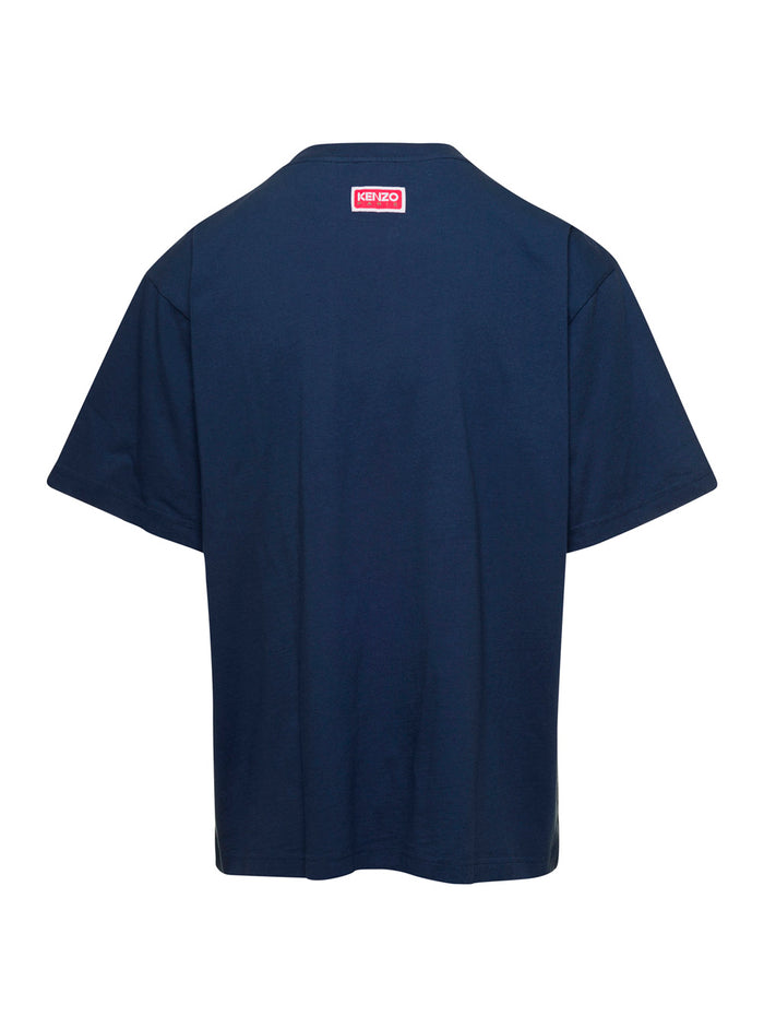 Blue Oversize T-Shirt With Printed Logo Cotton Man Blu Tshirts And Polo Shirts