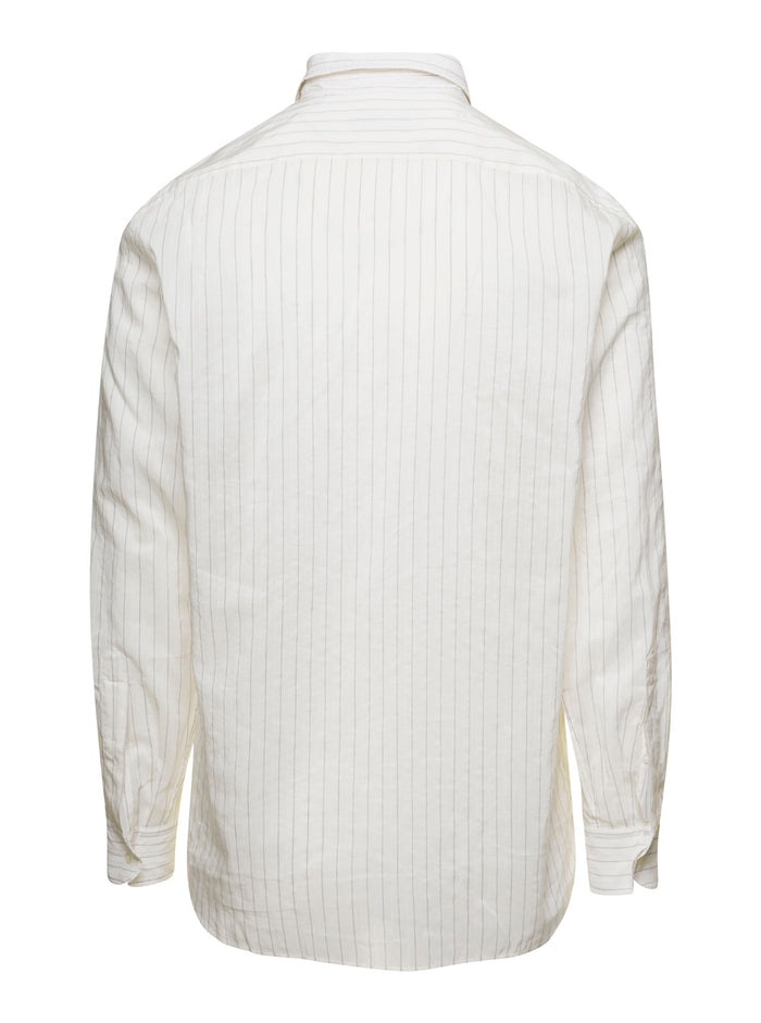 White Classic Shirt Cotton Blend Man Cupro Linen And Blouses
