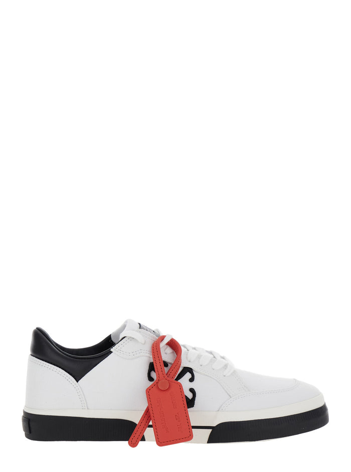 White Low Top Sneakers With Arrow And Tag Detail Cotton Leather Man