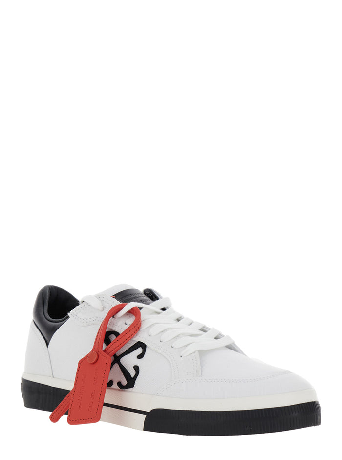White Low Top Sneakers With Arrow And Tag Detail Cotton Leather Man