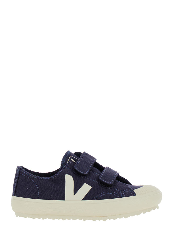 Blue Low Top Sneakers With Velcro Straps Canvas Boy Blu