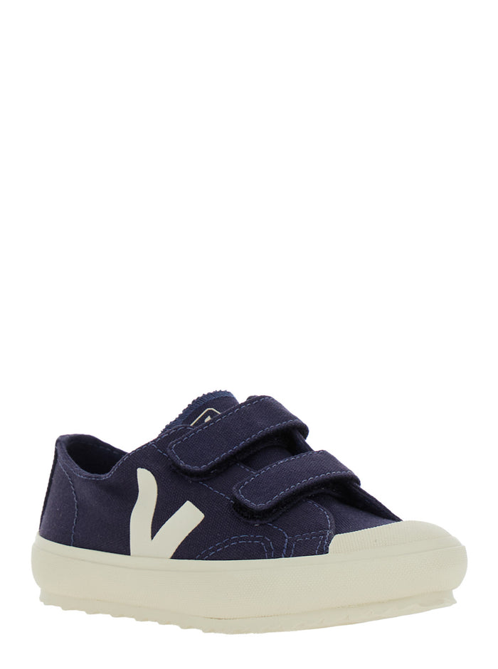 Blue Low Top Sneakers With Velcro Straps Canvas Boy Blu