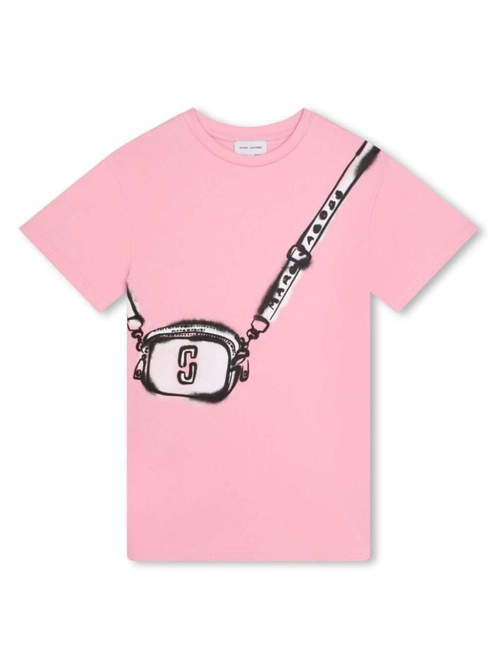 Pink Short Sleeve Dress With Bag Print Cotton Girl