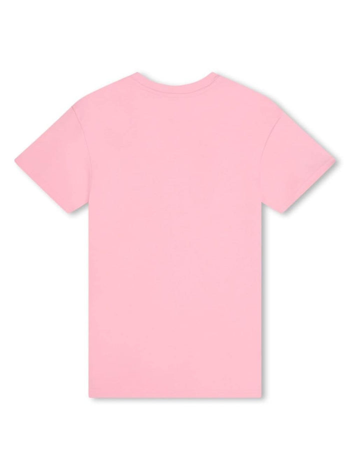 Pink Short Sleeve Dress With Bag Print Cotton Girl