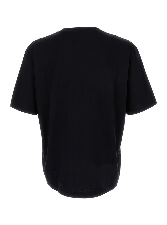 Black T-Shirt With Palm Angels Logo Cotton Man Tshirts And Polo Shirts