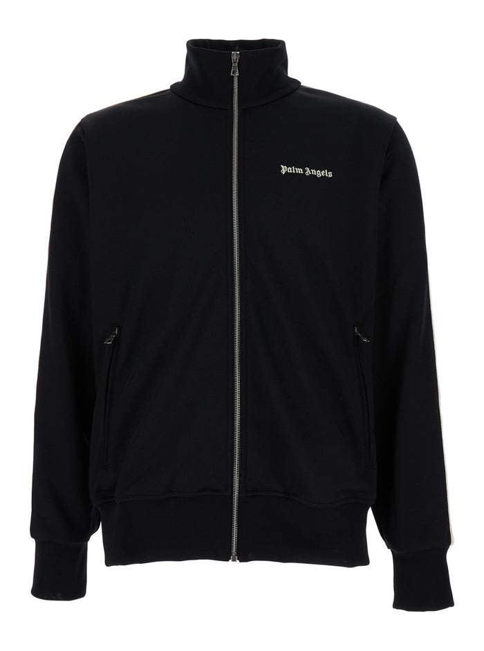Black And White Sweatshirt Wit Palm Angels Logo Techno Fabric Man Polyester Sweatshirts