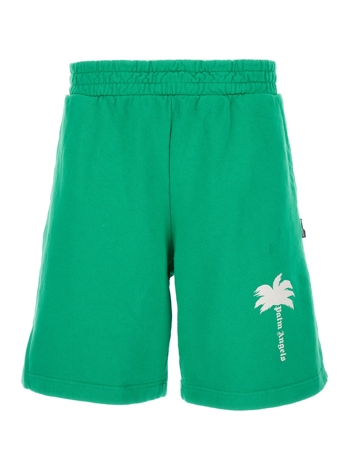 Green Bermuda Shorts With Elastic Waistband Cotton Man And