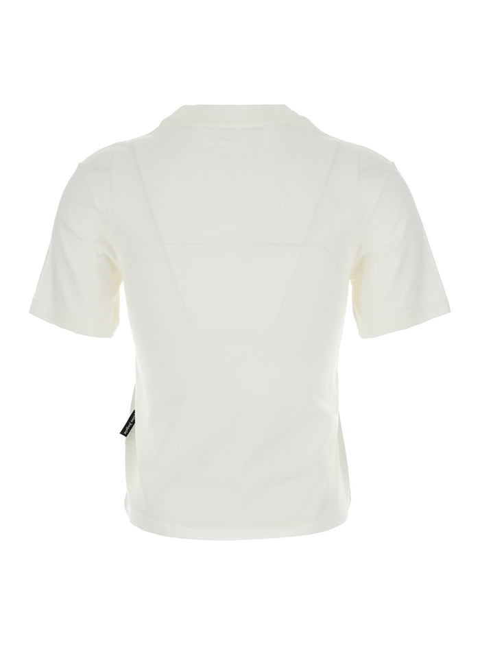 White Fitted Crewneck T-Shirt With Emboridered Logo Cotton Woman Tshirts And Polo Shirts