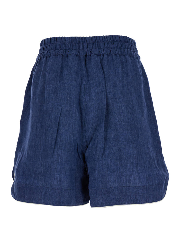 Blue Shorts With Monogram Linen Woman Blu And Bermuda