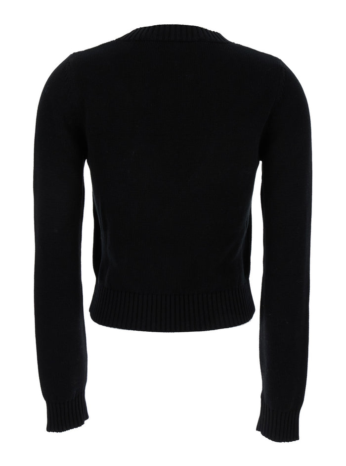 Black Crewneck Sweater With Emboridered Logo Cotton Woman Jersey