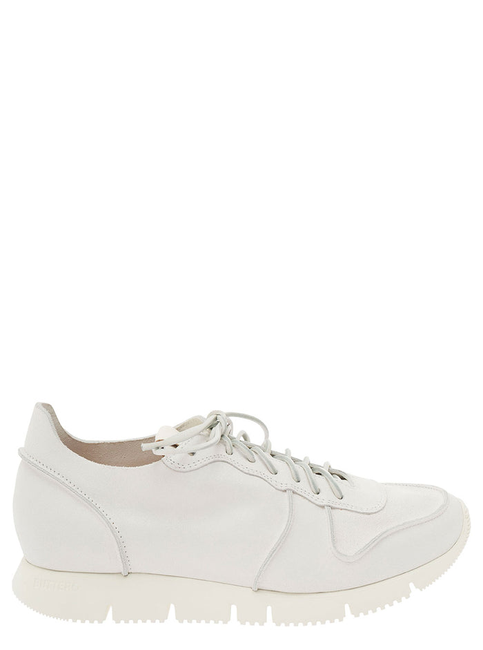 White Low Top Sneakers With Platform Sole Leather Man Calf