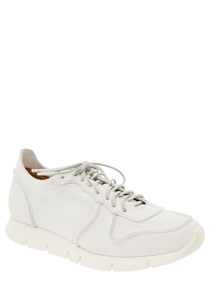 White Low Top Sneakers With Platform Sole Leather Man Calf