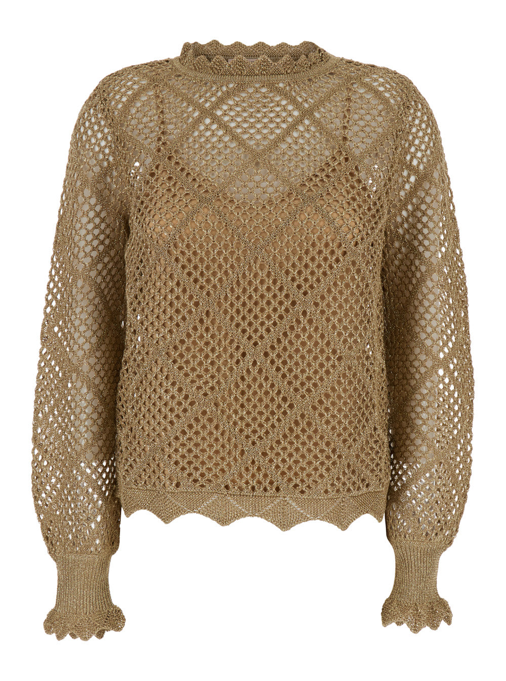 Beige Open-Knit Metallic Jumper Polyester Woman Jersey