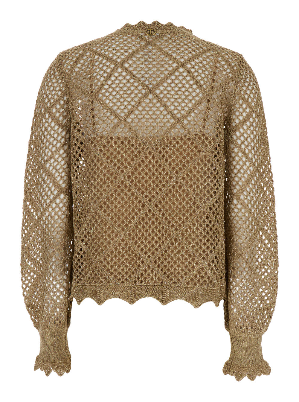 Beige Open-Knit Metallic Jumper Polyester Woman Jersey