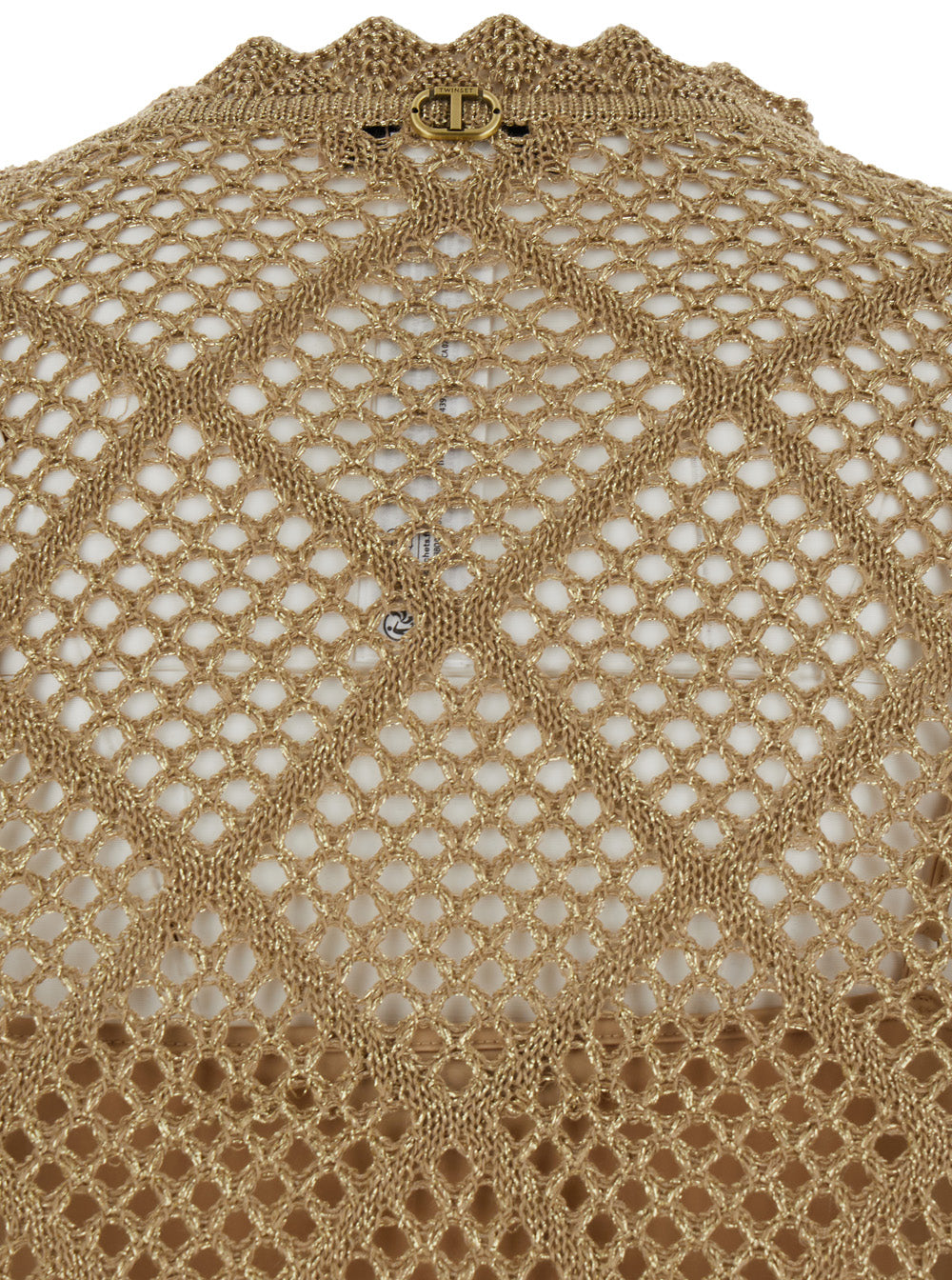 Beige Open-Knit Metallic Jumper Polyester Woman Jersey