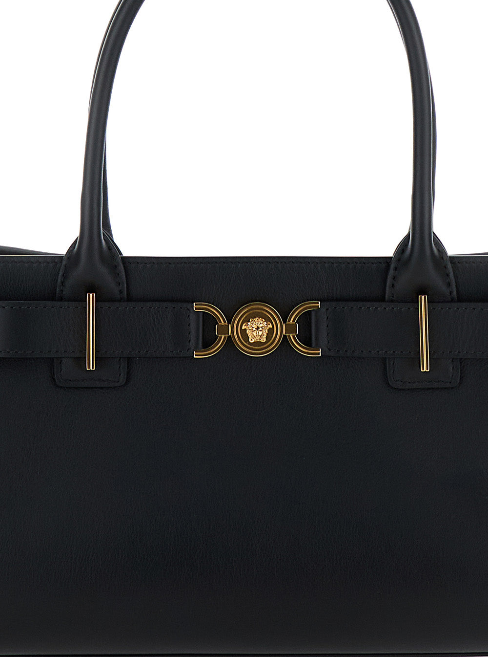 Medusa 95 Black Tote Bag With Logo Detail Smooth Leather Woman Calf Hand