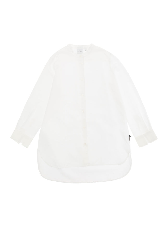 White Band Collar Shirt Linen Blend Girl Cotton And Blouses