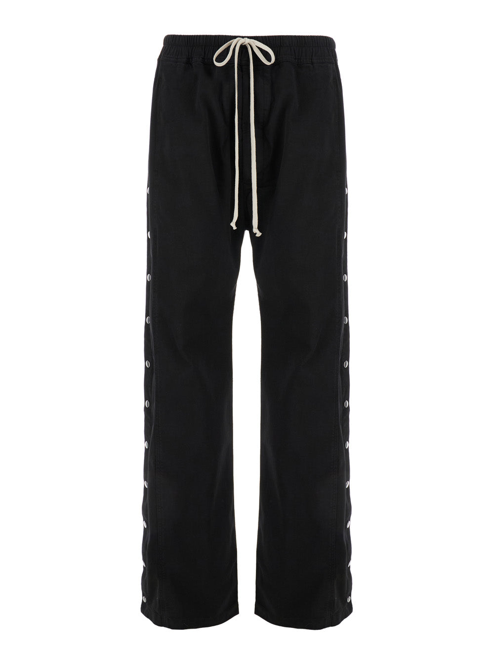 Black Pants With Snap Buttons And Drawstring Cotton Man Trousers