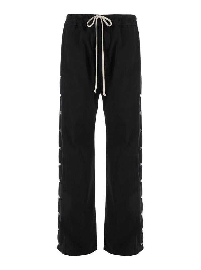 Black Pants With Snap Buttons And Drawstring Cotton Man Trousers