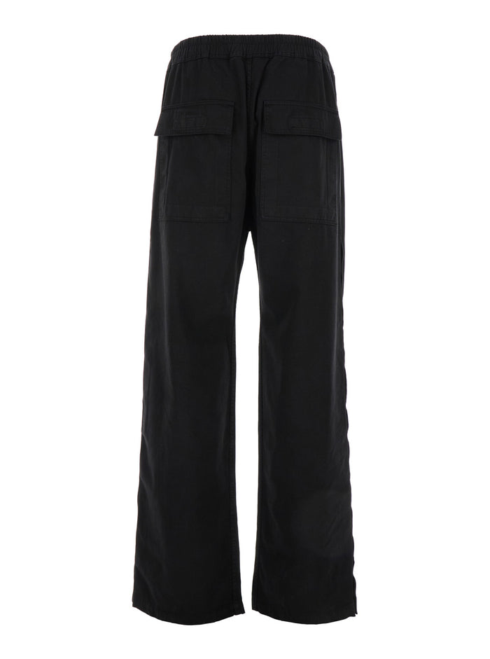 Black Pants With Snap Buttons And Drawstring Cotton Man Trousers