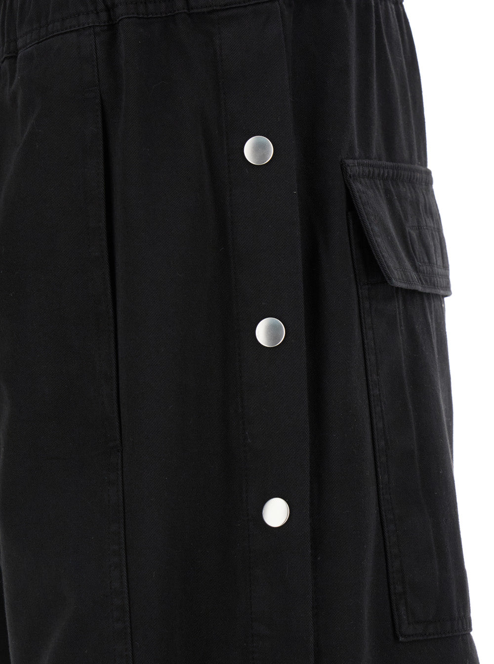 Black Pants With Snap Buttons And Drawstring Cotton Man Trousers