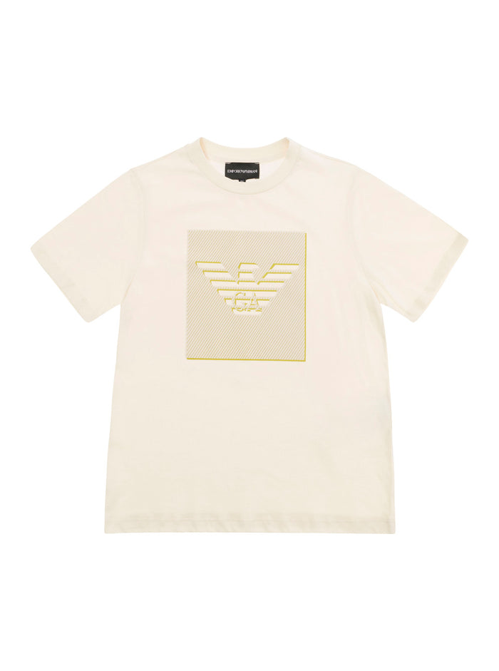 Beige T-Shirt With Front Logo Cotton Boy Tshirts And Polo Shirts
