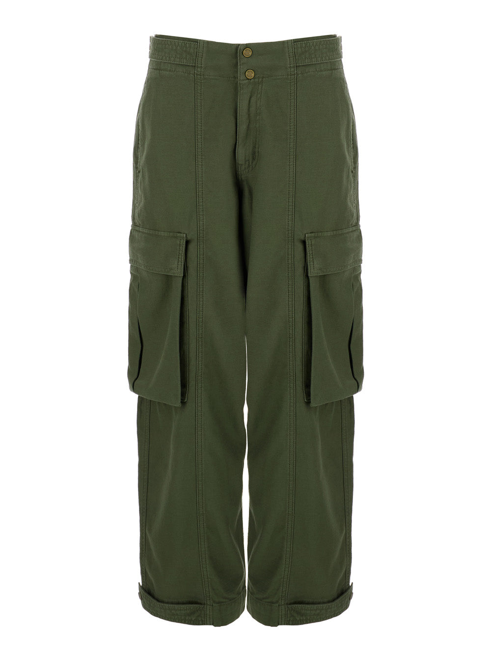 Green Cargo Pants With Patch Pokets Cotton Woman Jean