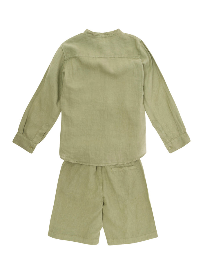 Green Shirt And Shorts Set Linen Boy Suits