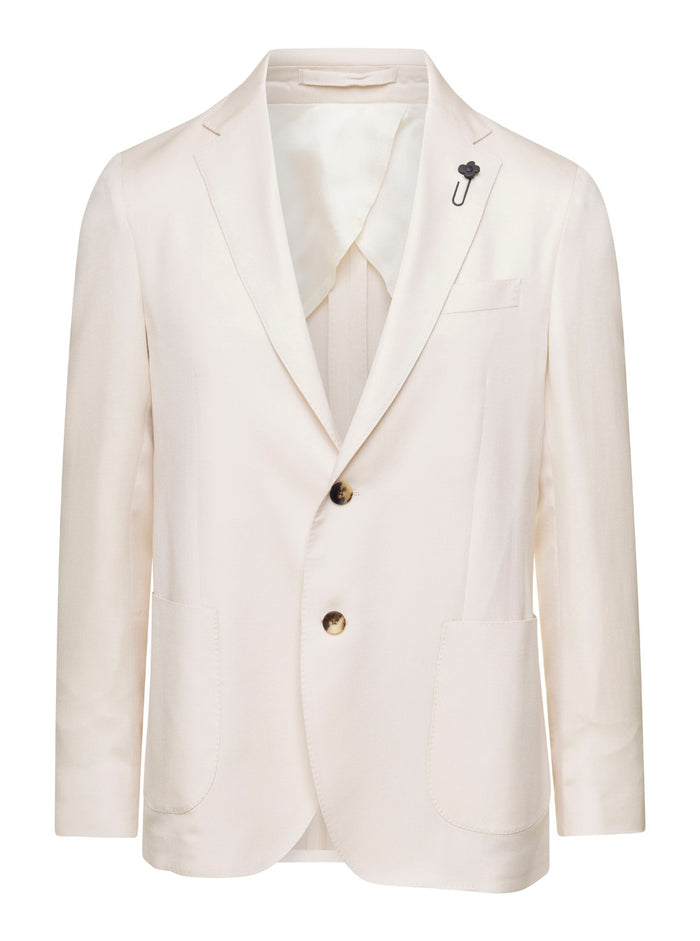Beige Jacket With Classic Collar And Pockets Cashmere & Silk Blend Man Blazers