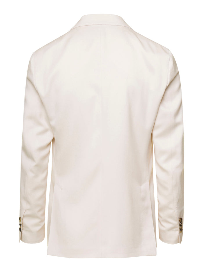 Beige Jacket With Classic Collar And Pockets Cashmere & Silk Blend Man Blazers