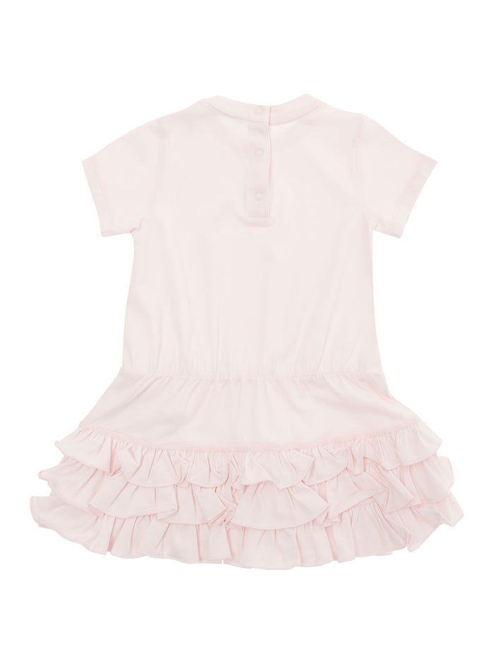 Pink Dress With Flounced Skirt And Logo Patch Stretch Cotton Baby Elastane
